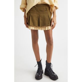 R13 Pleated Layered Miniskirt in Olive Green at Nordstrom, Size 27