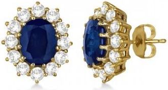 Allurez Oval Blue Sapphire & Diamond Accented Earrings 14k Yellow Gold (7.10ctw)