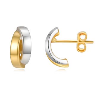 MAX + STONE 925 Sterling Silver 18K Gold Plated Two Tone Cross Over J-Hoop Earrings
