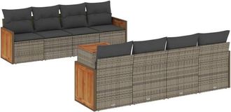vidaXL Set De Muebles De Jard&iacute;n 9 Pzas Y Cojines Rat&aacute;n Sint&eacute;tico Gris Vidaxl