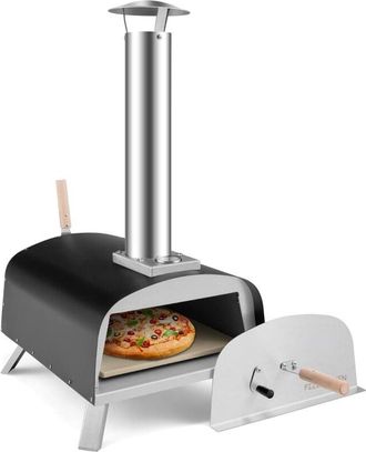 Costway Forno per Pizza da Esterno, Forno per Pizza con Pietra per Pizza, Parafuoco, Gambe Pieghevoli, Camino Smontabile, Fornetto Portatile Giardino