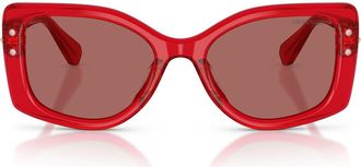 Swarovski 54mm Pillow Sunglasses in Transparent Red /Dark Violet at Nordstrom