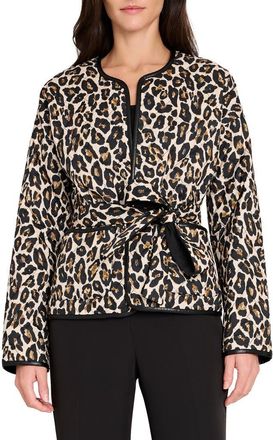 Tahari by ASL Quilted Reversible Jacket in Natural Leopard at Nordstrom, Size 10