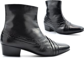 Generic Mens Cuban Heel Boots Mens Leather Boots Size 10 Ankle Boot Size 7 Formal Boot Cuban Heels Side Zip Fastening Approx. 4.5 cm Heel Sizes 6-11 Black 10 