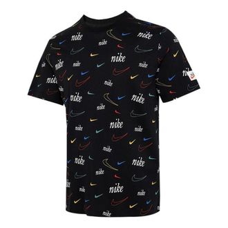 Nike Mens Nike Logo Full Print Sports Training Short Sleeve Black T-Shirt DJ1392-010