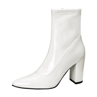 Generic Womens Classic Ankle Boots Pointed Toe Super High Block Heel With Side Zipper And Glitter Finish For Parties