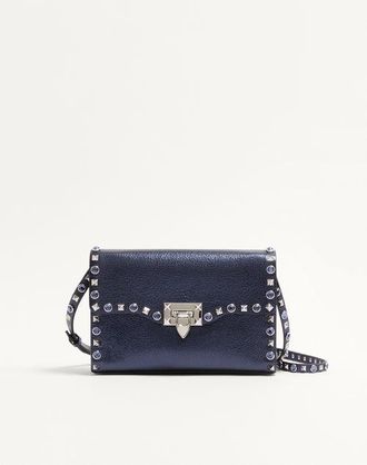 Valentino Garavani Valentino Garavani Rockstud Small Shoulder Bag In Laminated Calfskin With Cabochon Stones Wo
