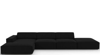 BLOOMINGLOFT 5-Sitzer Design Ecksofa Jodie mit Ottomane links - Samtbezug