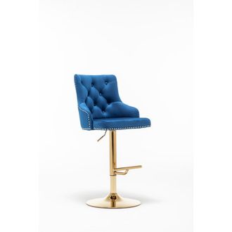 Best Master Furniture Brightcast 2-piece Velvet Tufted Gold Bar Stools in Blue