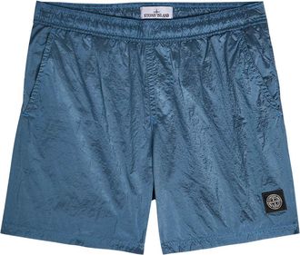 Stone Island Logo Crinkled Nylon Swim Shorts - Blue - XL