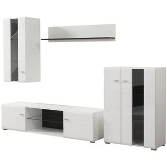 Dmora Parete Attrezzata Ozzero, Mobile Soggiorno Modulabile, 7 Ripiani, 4 Ante, 264x41.5x182h cm Bianco Opaco