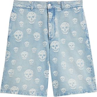 Alexander McQueen Skull Jacquard Denim Sailor Shorts in Sapphire at Nordstrom, Size 34 Us