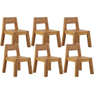 Beliani Conjunto De 6 Sillas De Jard&iacute;n De Madera De Acacia Clara Laminada Interior Exterior R&uacute;stico Livorno