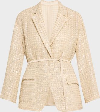 Brunello Cucinelli Paillette Linen-Blend Wrap Blazer Jacket