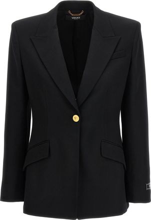 Versace Black Single-breasted Stretch Wool Blazer