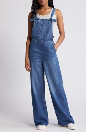 Hidden Jeans Frayed Hem Denim Overalls in Dark Wash at Nordstrom, Size Large
