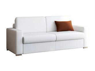 Vente-Unique Vente-unique - Divano Letto 4p. Ribalta Doghe Larghe 160cm Mater. 16cm Memory Foam - In Similpelle Bianco - Calito