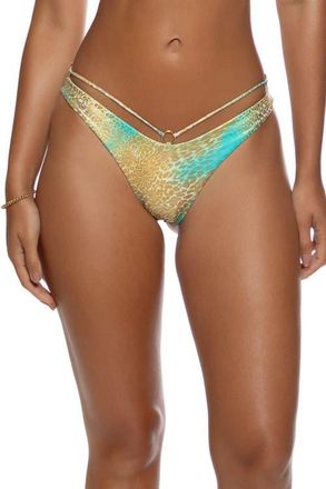 Luli Fama Savage Essence Strappy Loop Brazilian Scrunch Bottom in Aqua-Gold at Nordstrom, Size Medium