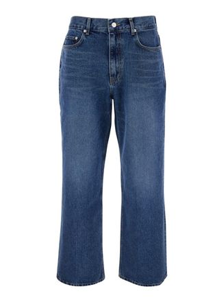 Dunst Blue Five Pocket Jeans With Logo Patch On The Back In Denim Man