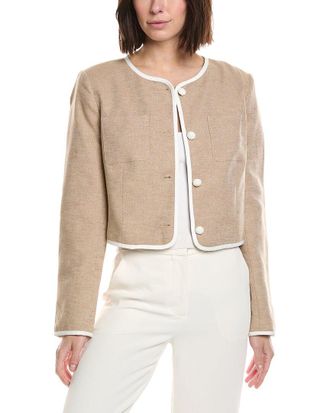 CeCe by Cynthia Steffe Contrast Patch Pocket Linen-Blend Jacket