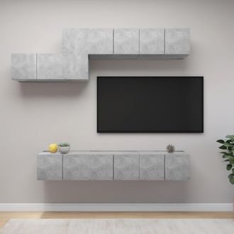 vidaXL Vidaxl - Set Muebles De Sal&oacute;n Tv 7 Pzas Madera Ingenier&iacute;a Gris Hormig&oacute;n