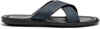 Kazar Heren marineblauwe slides. Dit product valt groot uit. - Heren - Sandalen - Blauw - 44 EU - Leer - Schoenen