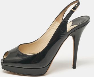 Jimmy Choo London Black Patent Leather Nova Peep Toe Pumps