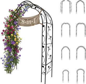 Relaxdays Relaxdays Arco Para Rosas Modular 8 En 1, 236-252 Cm Alto, 75-163 Cm Ancho, Resistente, 2 Semiarcos, Negro