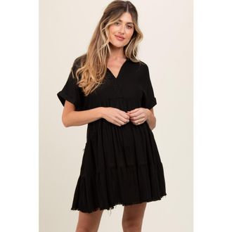 Pinkblush Tiered Linen Dress in Black at Nordstrom, Size Medium