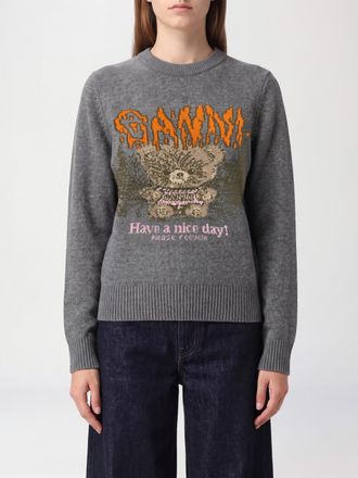 Ganni Merino Wool Blend Crewneck Jumper with All-Over Jacquard Logo