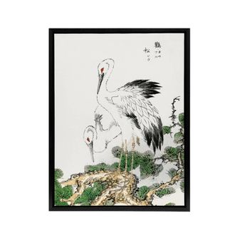Artery8 Stork & Pine Tree Japanese Framed Canvas Wall Art Print Kashu | Size: W24 x H32