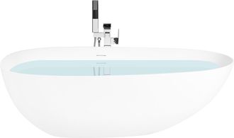 Beliani Ba&ntilde;era Independiente De Solid Surface Ovalada Con Borde Fino 170 Cm Blanco Turia