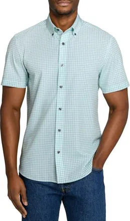 ConStruct Slim Fit Gingham Woven Short Sleeve Basic Shirt in Mint at Nordstrom, Size Xx-Large