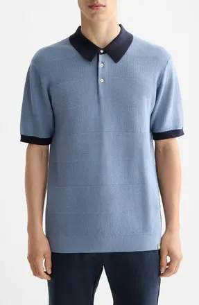 Scotch & Soda Tonal Stripe Cotton Polo Sweater in Faded Denim at Nordstrom, Size X-Large