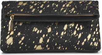 Jones Bootmaker Womens Wylie Fold-Over Metallic Clutch - Black - One Size