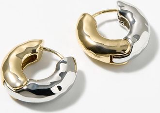 Simons Womens Two-tone hammered Hoop Earrings
