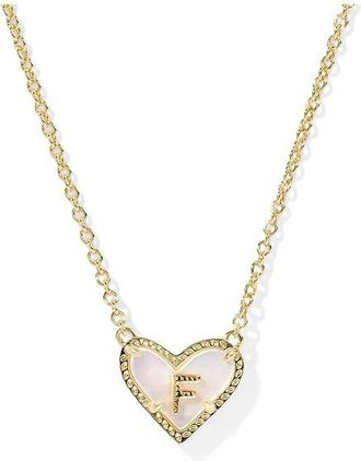 Kendra Scott Heart Letter F Short Pendant Womens Necklace Womens Necklace Gold Ivory Mother Of Pearl, Brass/Pearl/Rhodium-Plated
