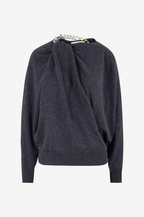 Stella McCartney Melierter Wollpullover mit Wasserfallausschnitt Frayme