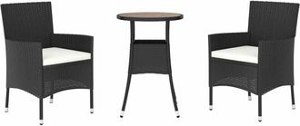 vidaXL Mesita Y Sillas Jard&iacute;n 3 Pzas Y Cojines Rat&aacute;n Sint&eacute;tico Negro Vidaxl