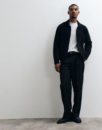 Abercrombie & Fitch shacket oversize con bottoni in 100% lana nera-Nero