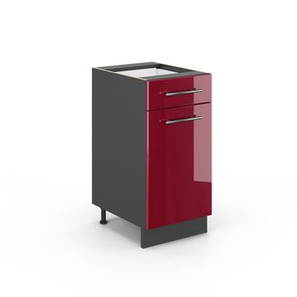 Vicco Mueble Bajo De Cocina Fame-line, Rojo Burdeos Alto Brillo, 40 Cm Sin Encimera, Vicco
