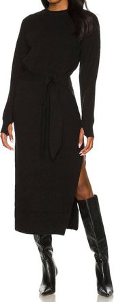 LPA Long Sleeve Ribbed Midi Dress In Black