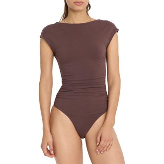 Good American Super Stretch Open Back Bodysuit in Bitter Cocoa at Nordstrom, Size X-Small