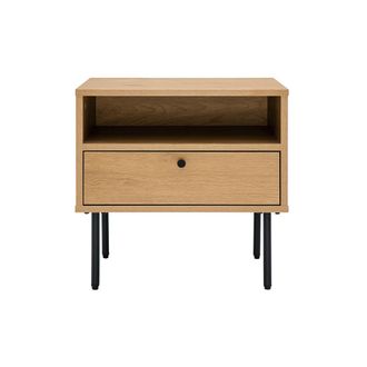 Miliboo Miliboo - Mesilla De Noche Con Espacio De Almacenaje, Acabado Roble Claro Y Patas De Metal Negro 50 Cm Pernelle
