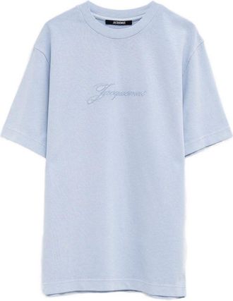 Jacquemus Light Blue Round Neck T-Shirt with Embroidered Logo