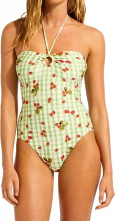 Seafolly Beach Picnic Bandeau One Piece Swimsuit In Green