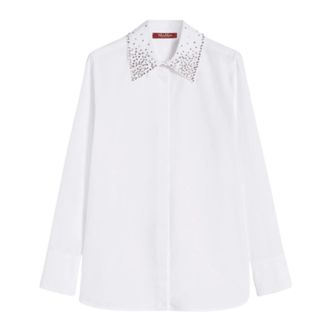 Max Mara Shirts, female, White, XS, White Crystal Embellished Poplin Shirt