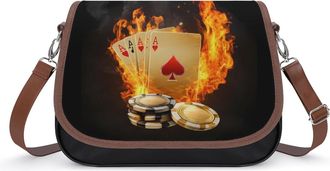 Generic Poker Card Flames Crossbody Bag Womens Handbag PU Message Bags Shoulder Purse with Adjustable Strap