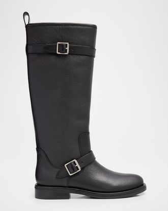SIMKHAI Noah Leather Buckle Knee-High Boots