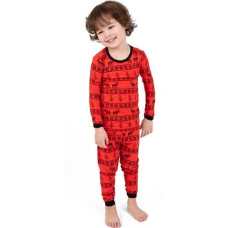 Leveret Kids Viscose Matching Family Holiday Pajamas, Reindeer & Polar Bear Prints at Nordstrom, Size 3T